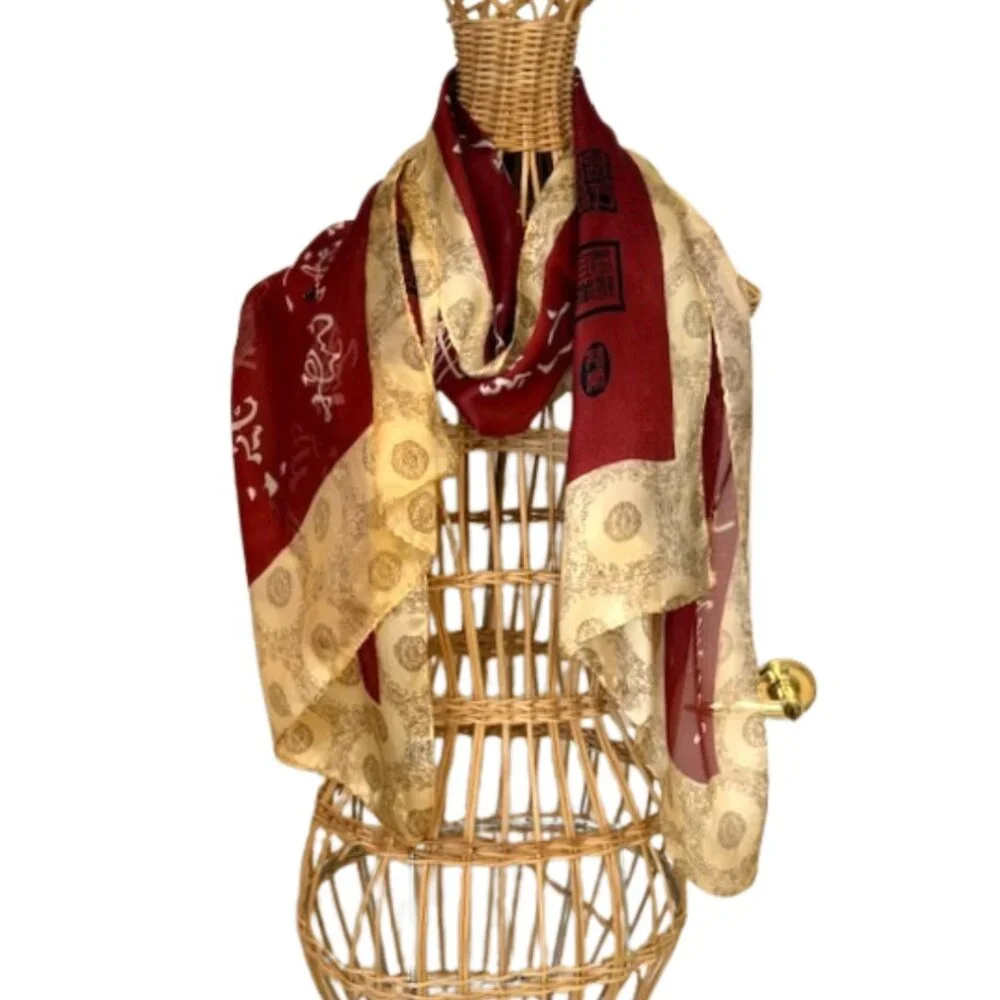 Vintage 100% silk rust and gold oblong scarf.